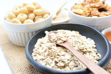 Oatmeal, Quinoa cereal accompanied by seeds and honey