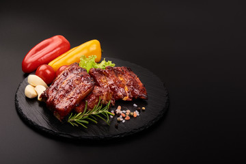 Roasted pork spare ribs in bbq sauce, spicy food, isolated on white background