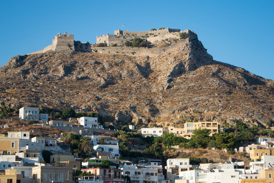 A view of the castle of Panteli on the Greek island of Leros. An imposing medieval structure built by the Genoese, the Venetians and the Ottomans.