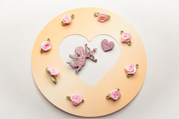 cupid heart flower leather background 