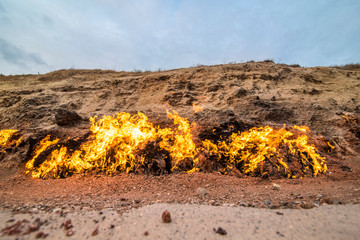 Yanar dag, burning ground (natural gas fire) on the Absheron Peninsula near Baku, Azerbaijan