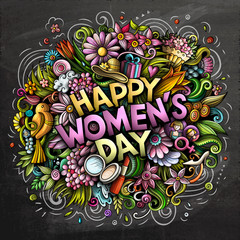 Happy Womans Day hand drawn cartoon doodles illustration. Funny holiday design.