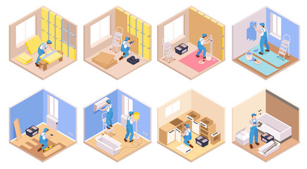 Isometric Apartment Repairs Set