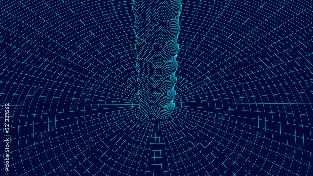 Poster wireframe abstract tunnel. 3d vector wormhole with a mesh structure. vortex. vector perspective grid