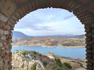 View of a lake from Zahara de la sierra castle,Andalucia,Spain