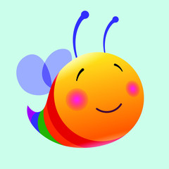 Happy rainbow bee flying while smiling