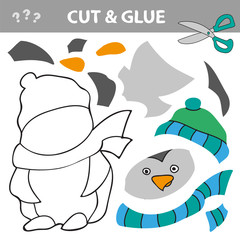 Paper game for the development of preschool children with penguin. Cut parts of the image and glue on the paper. Vector illustration