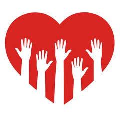 Symbol of volunteering. Heart and hands silhouette isolated