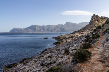 Fototapeta na wymiar Paesaggio Siciliano, vista dalla riserva di monte Cofano