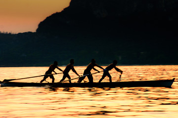silhouette of standing rower