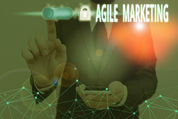Text sign showing Agile Marketing. Business photo text focusing team efforts that deliver value to...