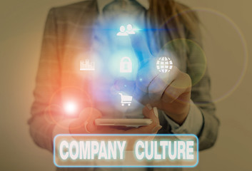 Word writing text Company Culture. Business photo showcasing pervasive values and attitudes that characterize a company