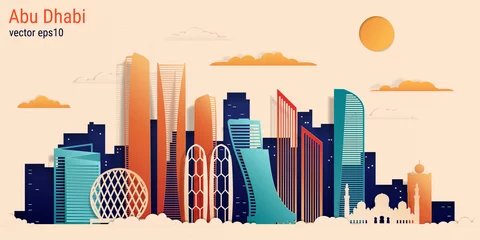 Foto op Plexiglas Abu Dhabi city colorful paper cut style, vector stock illustration. Cityscape with all famous buildings. Skyline Abu Dhabi city composition for design. © Anastasiia