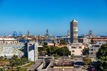  original head of the Spanish city, the capital of Gran Canaria, Las Palmas, from a lookout point...