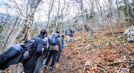 Obraz premium Trekking Group People Outdoor Nature Healthy Activity Mountain Hiking