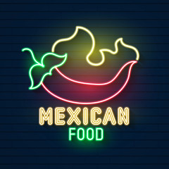 Neon Sign On Mexican Food, Tacos, Street Food, Fast Food, Snack. Bright Neon Billboards, Shining Nightly Ads Of Tacos, Mexican Food, Cafes, Restaurants