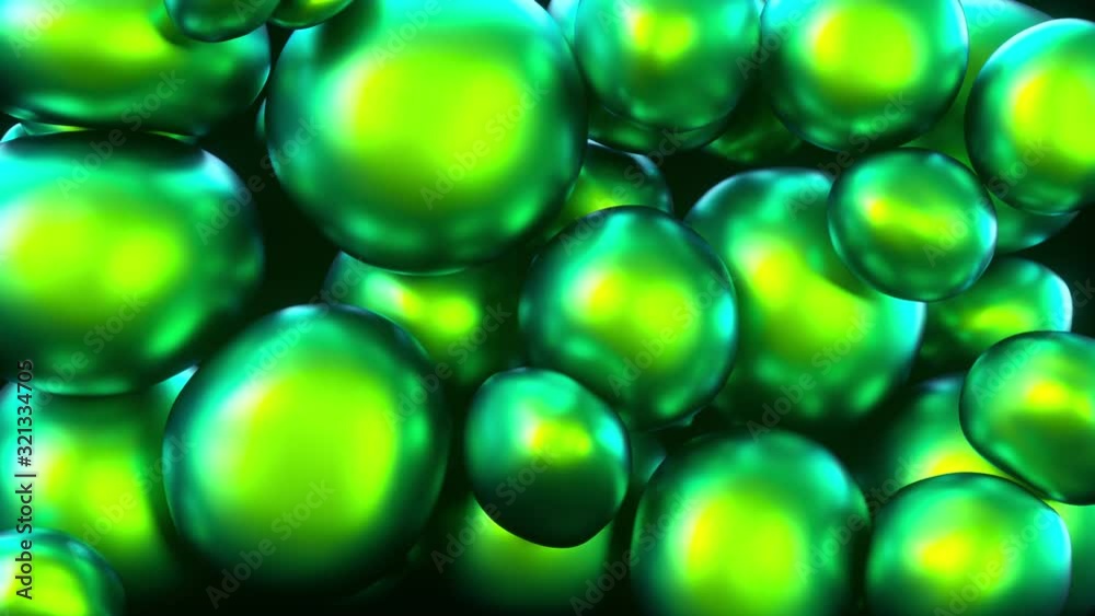 Poster abstract colorful squishy balls move and interact with each other with internal pressure trying to f
