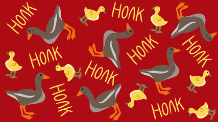 Obraz premium honk goose wallpaper with baby goose on red