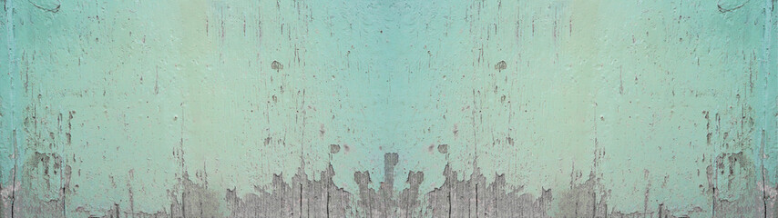Mint green turquoise rustic painted peeled wooden wall texture background banner panorama long