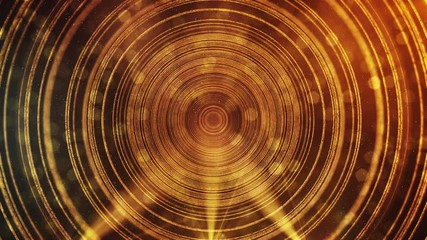 Gold concentric rings on orange background. Seamless loop footage for ceremony visual projection, screen, music video, festival entertainment, visual art, party or fashion show. Orange circles