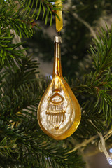 Glass Golden dombra-new years Soviet Christmas tree toy on a branch