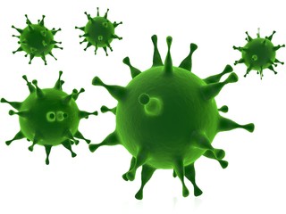 Fototapeta premium Viruses of different sizes in green on a white background
