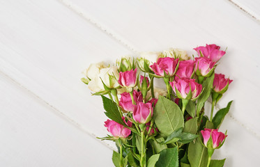 Spring card template. Happy Birthday or Valentine. Women's Day. Greeting card for mother's day. Congratulation with flowers. Flower card. Copy space. Wedding invitation. Roses on white background