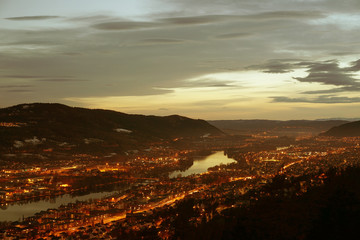 Drammen city in the night time. Norway.