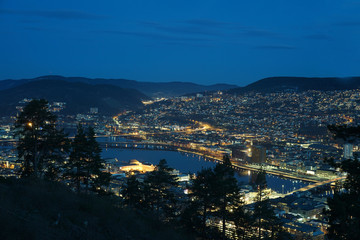 Drammen city in the night time. Norway.