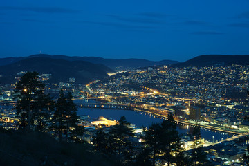Drammen city in the night time. Norway.