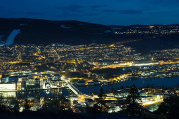 Fototapeta na wymiar Drammen city in the night time. Norway.
