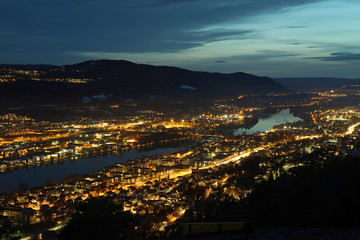 Drammen city in the night time. Norway.