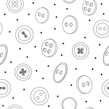 Seamless pattern with buttons. Black outline on a white background.