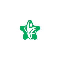 Star Human athlete silhouette in motion who crosses finish line and breaks through ribbon isolated logo vector.