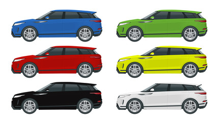 Off-road write car Modern VIP transport. Offroad truck template vector isolated car on white View side. Compact crossover, SUV, 5-door station wagon car.