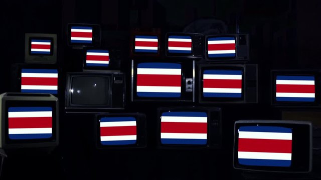 Flag of Costa Rica on Retro Televisions. Blue Dark Tone. 