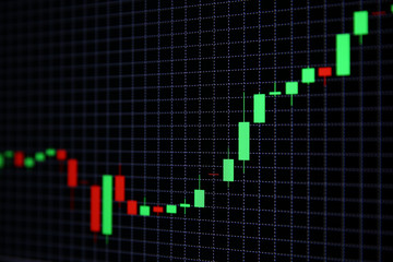 growing trading chart close up on dark background