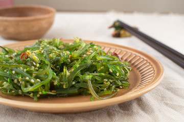 Japanese Wakame Seaweed Salad. Healthy food. Vegetarian Salad.