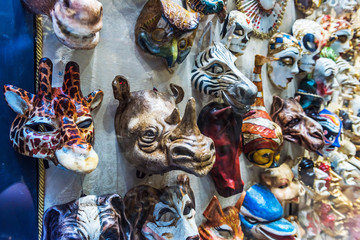 Fototapeta premium Traditional Venetian Masks for Carnival of Venice, Italy. Beautiful elegant Venetian Animal Masks..