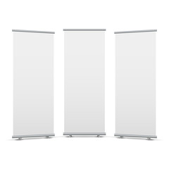 Roll up display stand screen white poster template. Blank stand roll-up banner