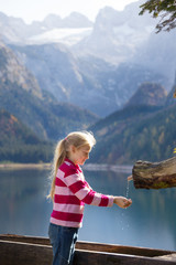 beautiful mountain lake and girl