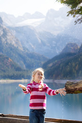 beautiful mountain lake and girl