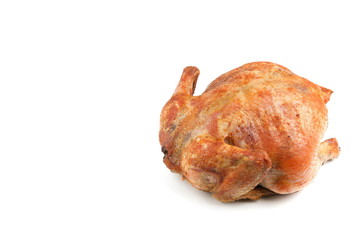 homemade roasted chicken on white background
