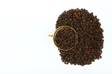 coffee beans on white background with copy space