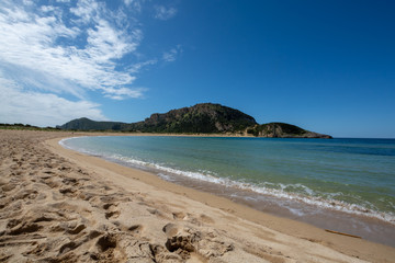 Sandy beaches of Peloponnese, white sand beach Voidokilias near Pylos, Greece