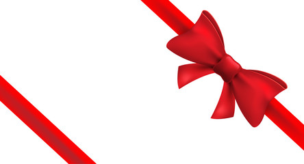 Red ribbon with red bow. Vector isolated bow decoration for holiday present. Gift element for card design