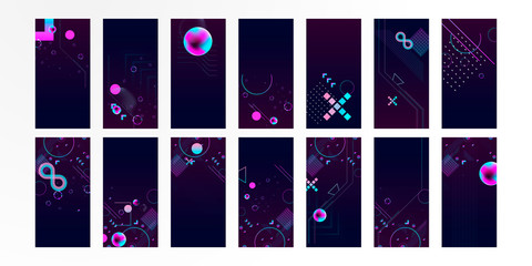 Set of banner different forms style of cosmos universe stars galaxy 3d futuristic study abstraction planets