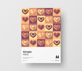 Amazing Valentine's day vector A4 vertical orientation front page mock up. Abstract cover with heart illustration design layout. Holiday greeting card simple creative brochure template background.