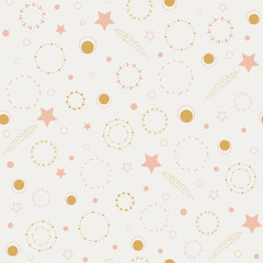 Seamless pattern of shooting stars in outer space on a cream background