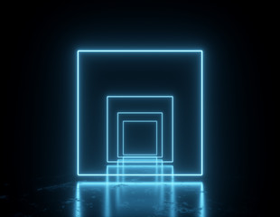 Abstract background - tunnel of neon glowing lines. 3D render.